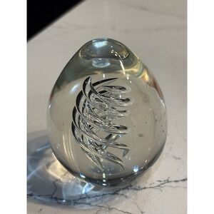 Hand Blown Art Glass Egg-Shaped Paperweight With Clear Glass Swirl Pier 1‎